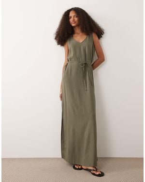 Jdy Tie Waist Linen Blend Maxi Dress - Green