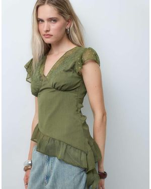Reclaimed Vintage Asym Tea Top With Embroidery - Green