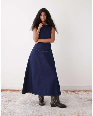 Reclaimed Vintage Drop Waist Pinafore Denim Maxi Dress - Blue