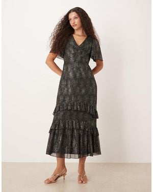 Lovedrobe Angel Sleeve Ruffled Midaxi Dress - Black