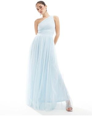 LACE & BEADS Bridesmaid One Shoulder Maxi Dress - Blue