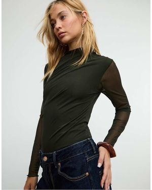 Stradivarius Gathered Tulle Bodysuit - Grey