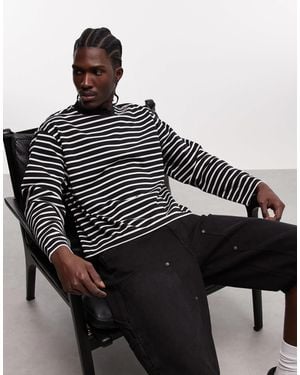 Collusion Heavyweight Stripe Long Sleeve Boxy Oversized T-shirt - Black