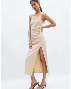 Stradivarius Square Neck Bengaline Midi Dress - Natural