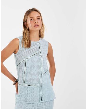 Object Mouwloze Gehaakte Top Met Kanten Patchwork - Blauw