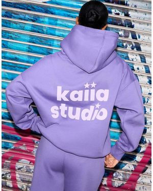 Kaiia Studio Cotton Rich Star Logo Oversized Hoodie Co-Ord - Purple