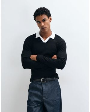 ASOS Muskelshirt mit langen ärmeln und kontrastkragen - Blau
