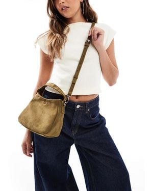 PASQ Faux Suede Mini Slouch Bag With Crossbody Strap - Blue