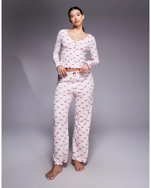 River Island Jersey Bow Print Pajamas - Purple