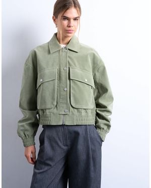 TOPSHOP Faux Suede Short Jacket With Patch Pockets - Green