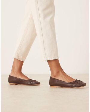 Gina Tricot Sqaure Toe Ruched Ballet Flats - Natural