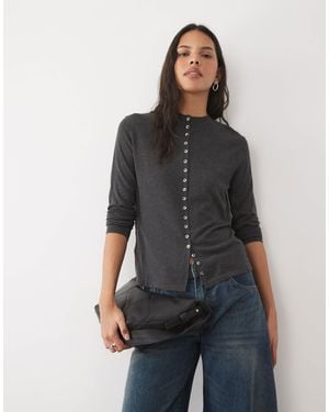 Mango High Neck Knitted Cardigan - Black