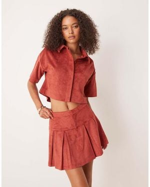 ASOS Co-ord Faux Suede Pleated Mini Skirt - Red