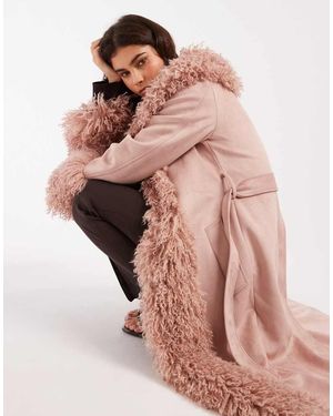 Miss Selfridge Gabardina Pastel De Antelina Con Ribete De Piel Sintética De -Rojo - Rosa