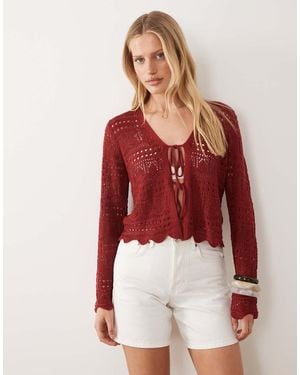 Jdy Cardigan Allacciato Sul Davanti All'Uncinetto Bordeaux - Rosso