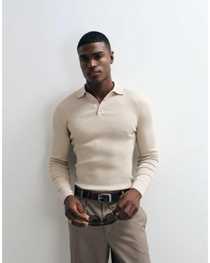 ASOS Essentials Micro Rib Muscle Fit Lightweight Knit Polo - Natural