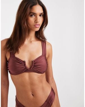 Vero Moda – gerafftes bikinioberteil - Braun