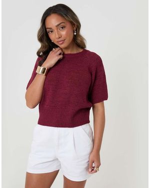 Threadbare Knitted Yarn Short Sleeve T-Shirt - Red