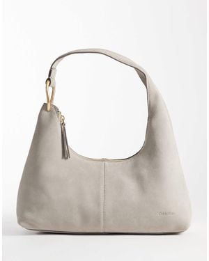 Calvin Klein Suede Slouchy Shoulder Bag - Gray