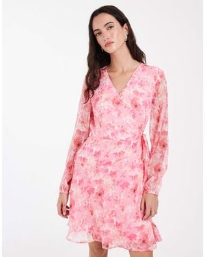 Vero Moda Smilla Chiffon Long Sleeve Wrap Front Mini Dress - Pink