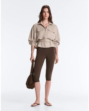Oysho Soft-Touch Striped Belted Jacket - Natural
