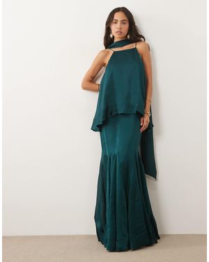 ASOS Layered Tiered Cami Maxi Dress With Scarf Detail - Blue