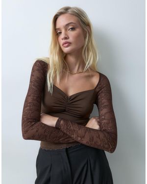 The Frolic Lace Sweetheart Neckline Top - Brown