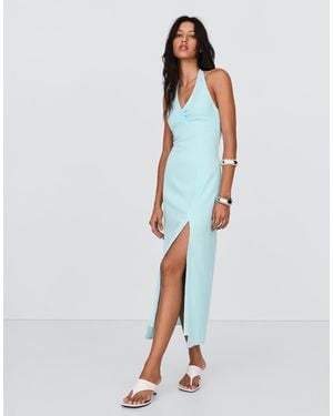 Bershka Halter Midi Dress With Linen - Blue