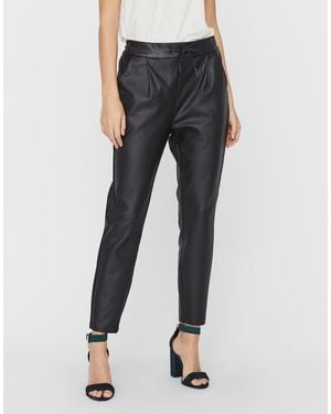 Vero Moda Leather Look joggers With Tie Waist - Black