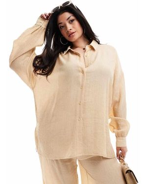 In The Style Plus Overhemd Van Kreukelstof Met Lange Mouwen - Naturel