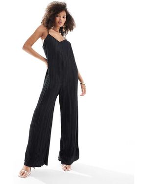 Vero Moda Plisse Extreme Wide Leg Strappy Jumpsuit - Blue