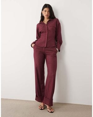 Kaiia Exclusive Tailored Stretch Woven Wide Leg Turn Up Detail Trousers