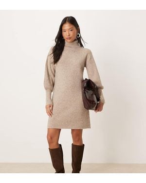 Vila Balloon Sleeve Knitted Mini Dress - Natural