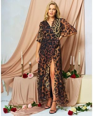 Hope & Ivy The Lexi Flutter Sleeve Maxi Wrap Dress With Tie Waist - Brown