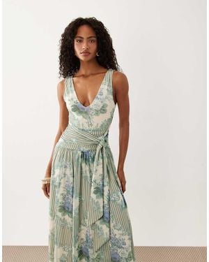 Abercrombie & Fitch Plunge Neck Sleeveless Maxi Dress - Blue