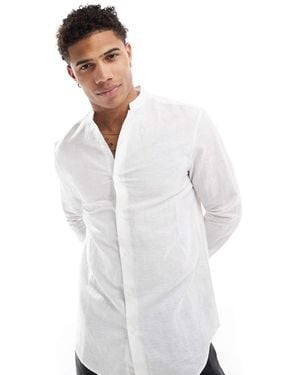 ASOS Regular Smart Linen Shirt With Mandarin Collar - White