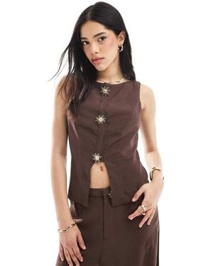 ASOS Linen Blend Trim Detail Waistcoat - Brown