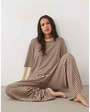 ASOS Brushed Double Layer Long Sleeve Pyjama Set - Brown