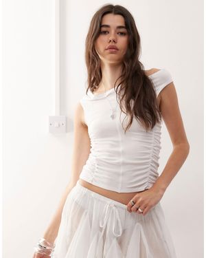 Weekday Off Shoulder Bardot Top With Ruched Side Detail - White