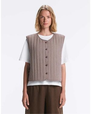 Oysho Gingham Quilted Gilet - Grey