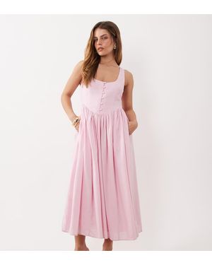 Nobody's Child Petite Cora Cotton Bodice Detail Sleeveless Midi Dress - Pink