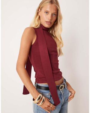 Pretty Lavish Sleeveless High Neck Scarf Knit Top - Red