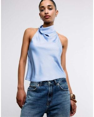 Stradivarius Satin Effect Halter Top - Blue