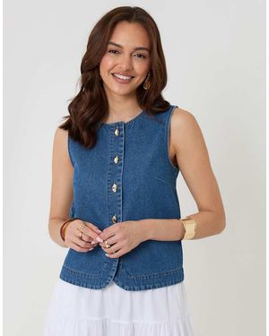 Threadbare Denim Button Up Top - Blue
