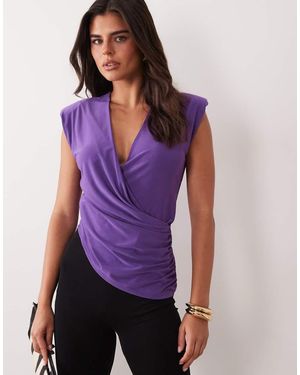 ASOS Shoulder Pad Draped Cap Sleeve Top - Purple