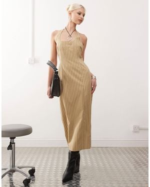 Lioness Halter Neck Back Split Midi Dress - Natural