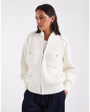 ASOS Strickjacke mit stehkragen und silberfarbenen knöpfen - Weiß