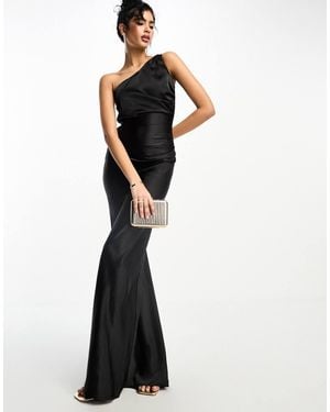 Six Stories Bridesmaids One Shoulder Satin Maxi Dress - Blue