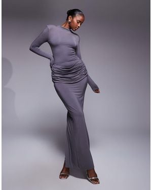 Wanderdoll Ashtin Second Skin Drape Detail Maxi Skirt Co-Ord - Purple