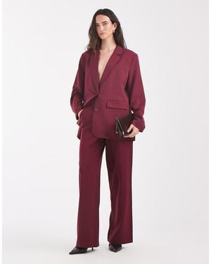 Pieces Pantalones Dad De Pernera Ancha Con Trabillas Para Cinturón, Conjunto En Burdeos-Rojo